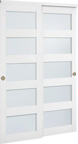 Drzwi Przesuwne SucceBuy do Szafy 121,9 x 203,2 cm, Podwójne Drzwi do Szaf w Szkle Matowym z 5 Panelami, z Kompletem Okuć i Szyną Podłogową