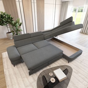 Masseno Narożnik AVISE z funkcją spania i pojemnikiem na pościel Narozniki L, Rozkładana sofa - Szary, QUELLE 92