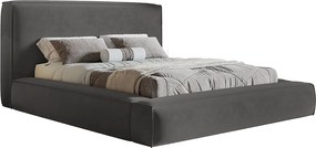 Łóżko tapicerowane 160x200 Karano z lamówką - pojemnik i stelaż metalowy - welur, ciemny szary (Amor Velvet 4321)