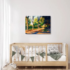 Obraz na szkle lasu w letnim słońcu, malarstwo (70x50 cm)
