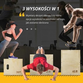 HOMCOM 3-w-1 Plyo Box drewniana skrzynia plyometryczna z 3 wysokościami skoku i uchwytami 40,5 x 35,5 x 30,5cm drewno naturalne