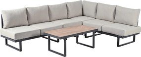 Zestaw mebli ogrodowych - 6 miejsc - narożny zestaw, sofa + stolik kawowy + podnóżek, ze stali galwanizowanej, - Szary
