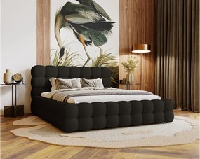 Emporius Parlas Bis łóżko 160x200 z pojemnikiem, łóżko tapicerowane do sypialni - gruba pianka, stelaż, tkanina boucle, czarny (Anthology 19)