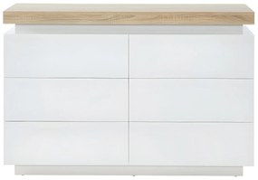 Komoda HALO II - 6 szuflad - lakierowane MDF - diody LED - Kolor: biały i dębowy.