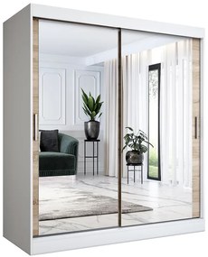 Szafa przesuwna z lustrem biel + dąb sonoma 180 cm S9-C70