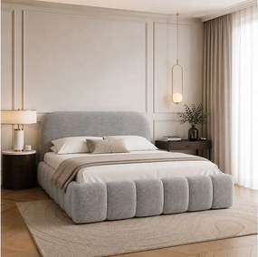FURNISTAR Łóżko tapicerowane BELLURE z pojemnikiem na pościel 140x200 |Łóżko dwuosobowe|Stelaż|Wygląd łóżka kontynentalnego|bez materaca- Szary