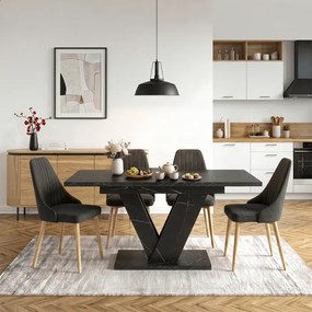 Stół Prostokątny Rozkładany CLARK 120-160 cm Czarny Marmur Glamour