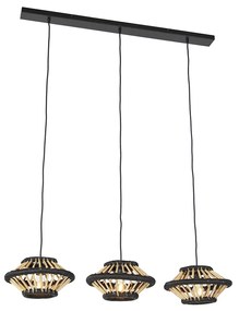 Orientalna lampa wisząca bambusowa z czarnym owalnym kloszem 3-światłowym - EvalinKolonialny Oswietlenie wewnetrzne