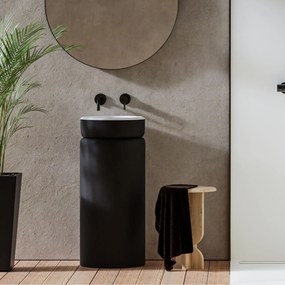 Umywalka wolnostojąca okrągła czarna błyszcząca białe wnętrze umywalki 85 x 40 cm RONA Black Glow : Podłączenie syfonu - Do ściany