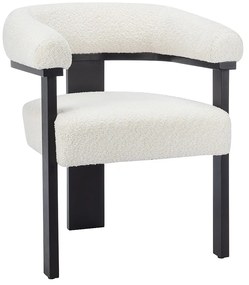 Krzesło z podłokietnikami z bukli i drewna kauczukowego - Biały i czarny - LIVELIA