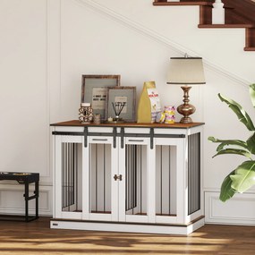 PawHut Klatka dla psa z 2 drzwiami, transporter dla psów, box transportowy dla psów, rustykalny design, zamykana, Biały