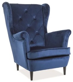 Niebieski fotel uszak do TV LADY VELVET