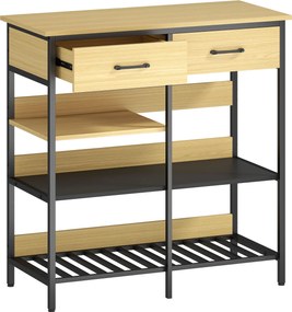 HOMCOM Komoda, komoda z 2 szufladami i 3 otwartymi półkami, szafka kuchenna do kuchni, salonu 90 x 40 x 91 cm, drewno naturalne