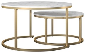 Okrągłe stoliki w biało-złotym kolorze w dekorze marmuru zestaw 2 szt. ø 79 cm Amelia – CosmoLiving by Cosmopolitan