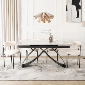 Stół Rozkładany Prostokątny LUIGI 160-240 cm Ceramiczny Biały Marmur/Czarny do Jadalni Loft