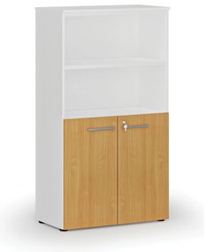 Szafa biurowa kombinowana PRIMO WHITE, drzwi na 2 poziomach, 800 x 420 x 1434 mm, biały/buk