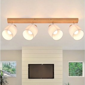 NETTLIFE 4 Nowoczesne drewniane reflektory sufitowe do salonu E14 obrotowe 350° MAX.25W lampa tekstylna do sypialni, kuchni, przedpokoju (bez żarówki)