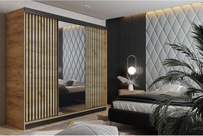 Szafa przesuwna z lustrem lamele MALANI 200 - dąb craft złoty