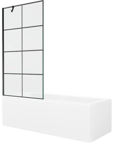 Mexen Cubik wanna prostokątna 150 x 70 cm z obudową i parawanem 1-skrzydłowym 90 cm, czarny wzór - 550315070X9509007077