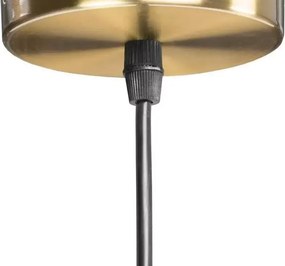 Lampa wisząca w złotym kolorze z kulistym mlecznym kloszem