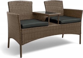 Meble ogrodowe Ratina, dwuosobowa sofa ze stolikiem, kolor jasny brąz, poduszki szare