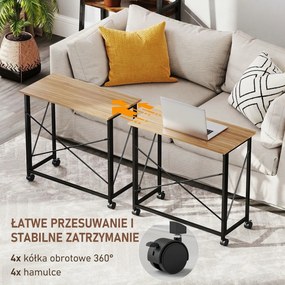 HOMCOM Składane Biurko na Kółkach, Oszczędzające Miejsce, Stal, MDF, Dąb