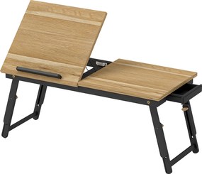 HOMCOM Stolik na łóżko, regulowany stolik pod laptopa z szufladą, składany do pracy na sofie i w łóżku, dąb | Aosom PL