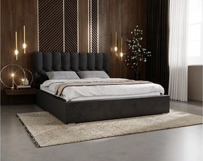 Emporius Sevilla łóżko 140x200 cm z pojemnikiem - glamour, pikowanie chesterfield, tkanina velvet - łóżko tapicerowane 140x200 czarny (Magic Velvet 2219)