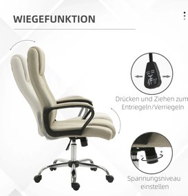 Vinsetto Fotel biurowy z imitacją lnu, regulowana wysokość, funkcja bujania, 5 kółek, Beżowy