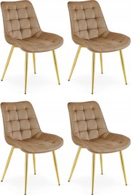 Brązowe krzesło do kuchni BERA aksamitne ze złotymi nogami