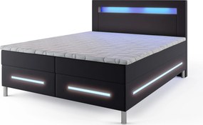 Masseno Łóżko kontynentalne BENZ 140x200 cm LED z pojemnikiem na pościel - Szary, MADRYT 990
