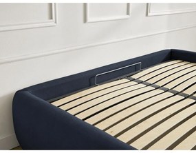 Ciemnoniebieskie tapicerowane łóżko dwuosobowe ze schowkiem/bez zagłówka ze stelażem 180x200 cm Inera – Bobochic Paris