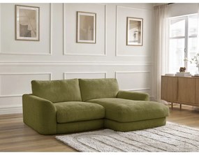 Narożnik z tkaniny szenilowej (prawostronny/z szezlongiem) w kolorze khaki Leonore – Bobochic Paris