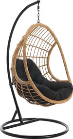 Fotel wiszący z plecionej żywicy - Jasny naturalny z czarną poduszką - ZALO od MYLIA