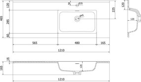 Mexen Orio szafka łazienkowa 120 cm z umywalką Otis prawą, 1S, 1D, biała połysk - 91A13-12047-3-BBFF00-W18P00
