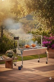 Srebrny ogrodowy grill z rożnem do pieczenia C5-C60