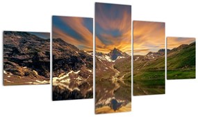 Obraz - Odbicie w górskim jeziorze (125x70 cm)