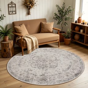 Dywan vintage INKA Medalion z Efektem Postarzenia Beżowy koło 120 cm x 120 cm