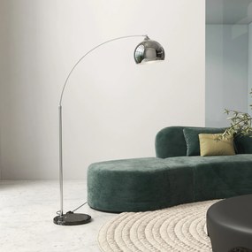 HOMCOM Łukowa lampa stojąca, regulowana, z przełącznikiem nożnym, podstawa imitującą marmur, 170-180cm, Srebrny/Czarny
