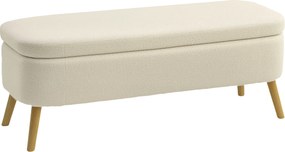 HOMCOM Ławka z miejscem do przechowywania, 65 L, materiał Teddy-Fleece, drewno kauczukowe, 120 x 42 x 45 cm, Beżowy | Aosom PL
