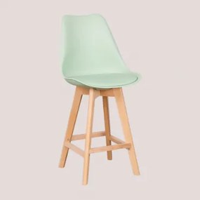 Wysoki Stołek Nordycki Z Poduszką Ze Skóry Ekologicznej Celadón & ↑65 Cm - Sklum