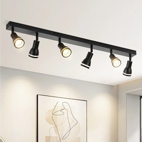 NETTLIFE Lampa sufitowa 6 czarnych punktów: metalowa lampa sufitowa GU10 obrotowe punkty wewnętrzne do kuchni biuro salon sypialnia, bez żarówek
