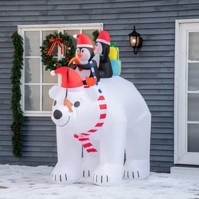 Nadmuchiwane pingwiny na niedźwiedziu polarnym dekoracja 2,1 m ze światłami poliester | Aosom.pl