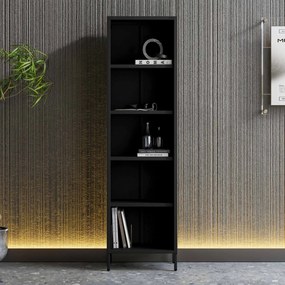 Czarny regał na książki metalowy MARIO Modern 500 x 1800 x 350 mm
