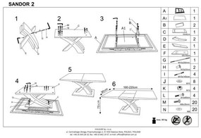 Stół SANDOR 2 160(220)x90 czarny/biały rozkładany HALMAR