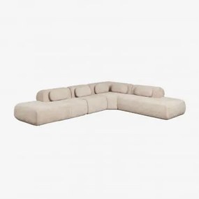 Sofa Modułowy Narożny 4-częściowy Z Podwójnym Szezlongiem Z Tkaniny Chenilla, Pakowany Próżniowo Merida Szenila Gruba Beż Tapioka - Sklum