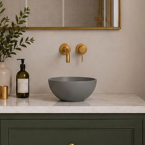 Umywalka ceramiczna nablatowa okrągła szara matowa bez otworu na baterię 32 cm MALO Grey z powłoką easy clean