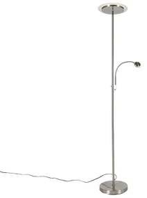 Nowoczesna stalowa lampa podłogowa z diodą LED i ramieniem do czytania - Chala Nowoczesny Oswietlenie wewnetrzne