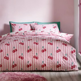 Biało-różowa pościel dwuosobowa 200x200 cm Disco Cherries Stripes – Catherine Lansfield