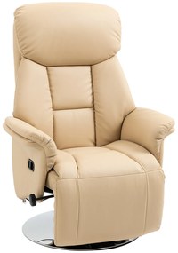 HOMCOM Fotel relaksacyjny z funkcją leżanki, obrotowy 360°, ekoskóra, beżowy, 78 x 80 x 109 cm, do 150 kg